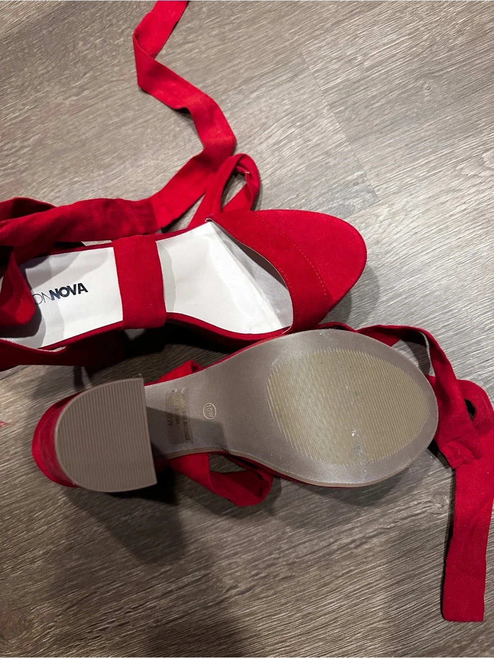 Fashion Nova Red Lace-Up Heeled Sandals